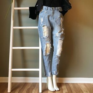 Fashion Nova Light Wash Jeans with Pearls